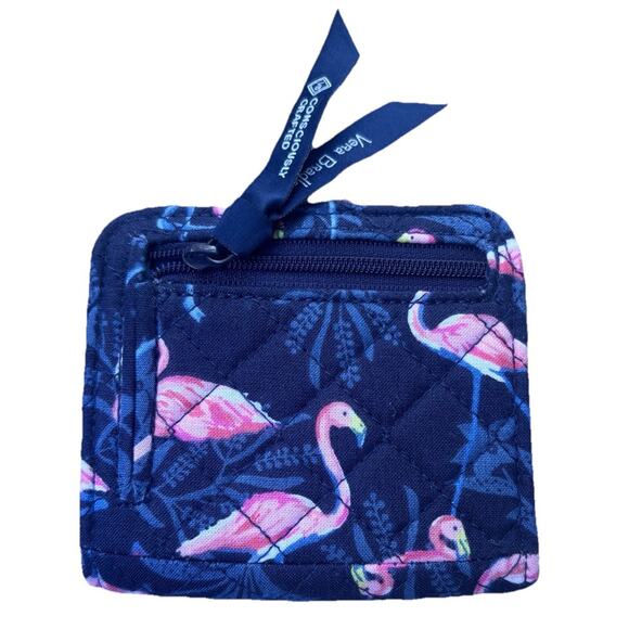 NWOT Vera Bradley RFID Flamingo Party Pink Navy Blue 2-fold Wallet - Picture 2 of 3